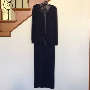 Two piece navy blue dress with detachable jacket